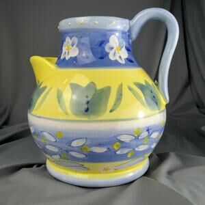 Les Fleurs Pitcher Nanette Vacher Floral Provence Yellow Blue 80oz Country